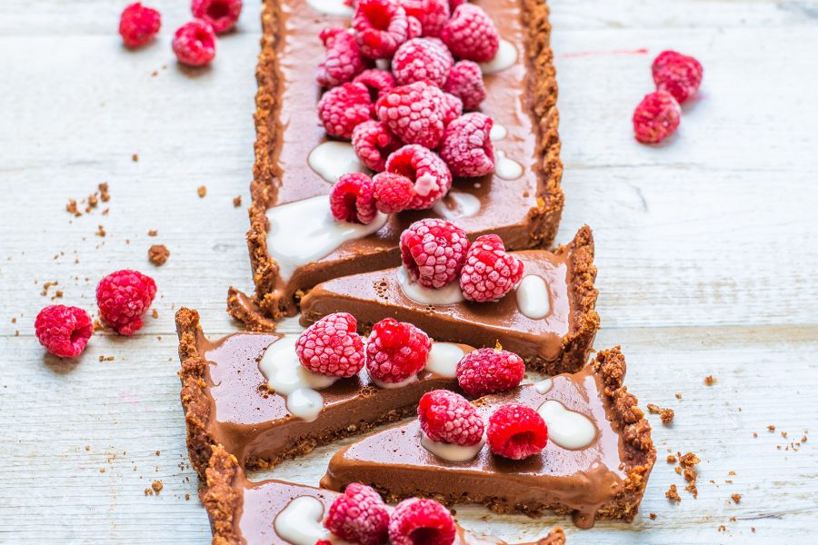 Vegan Chocolate Almond Tart with Raspberries
