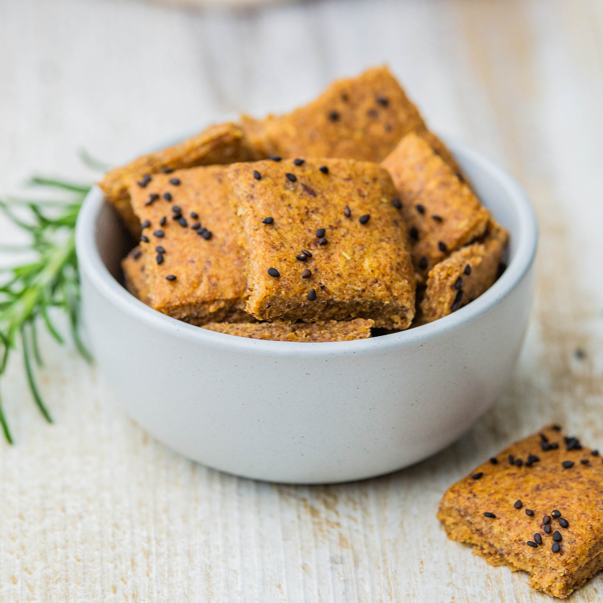 Two Ingredient Flaxseed Rosemary Crackers