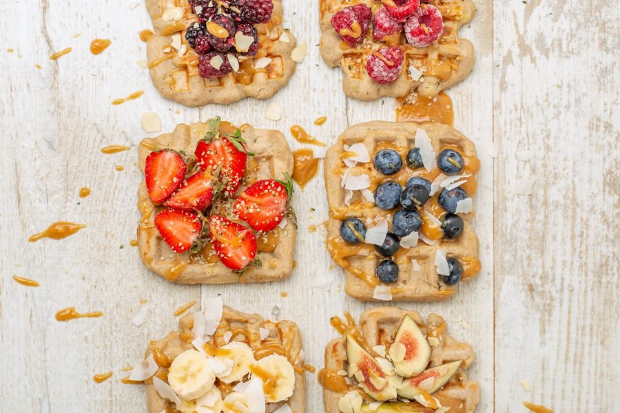 Simple Vegan Spelt Banana Waffles with Peanut Butter Syrup