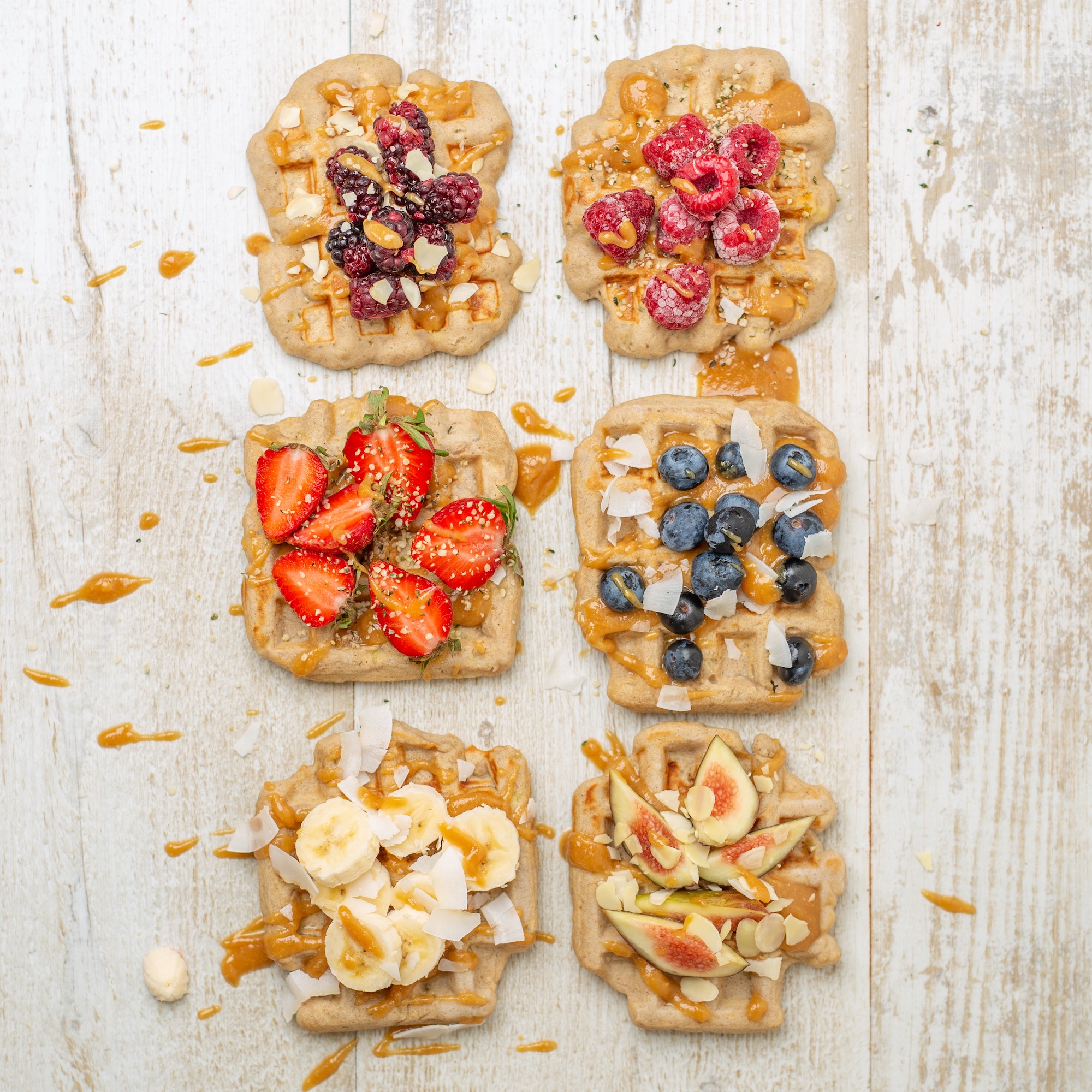 Simple Vegan Spelt Banana Waffles with Peanut Butter Syrup