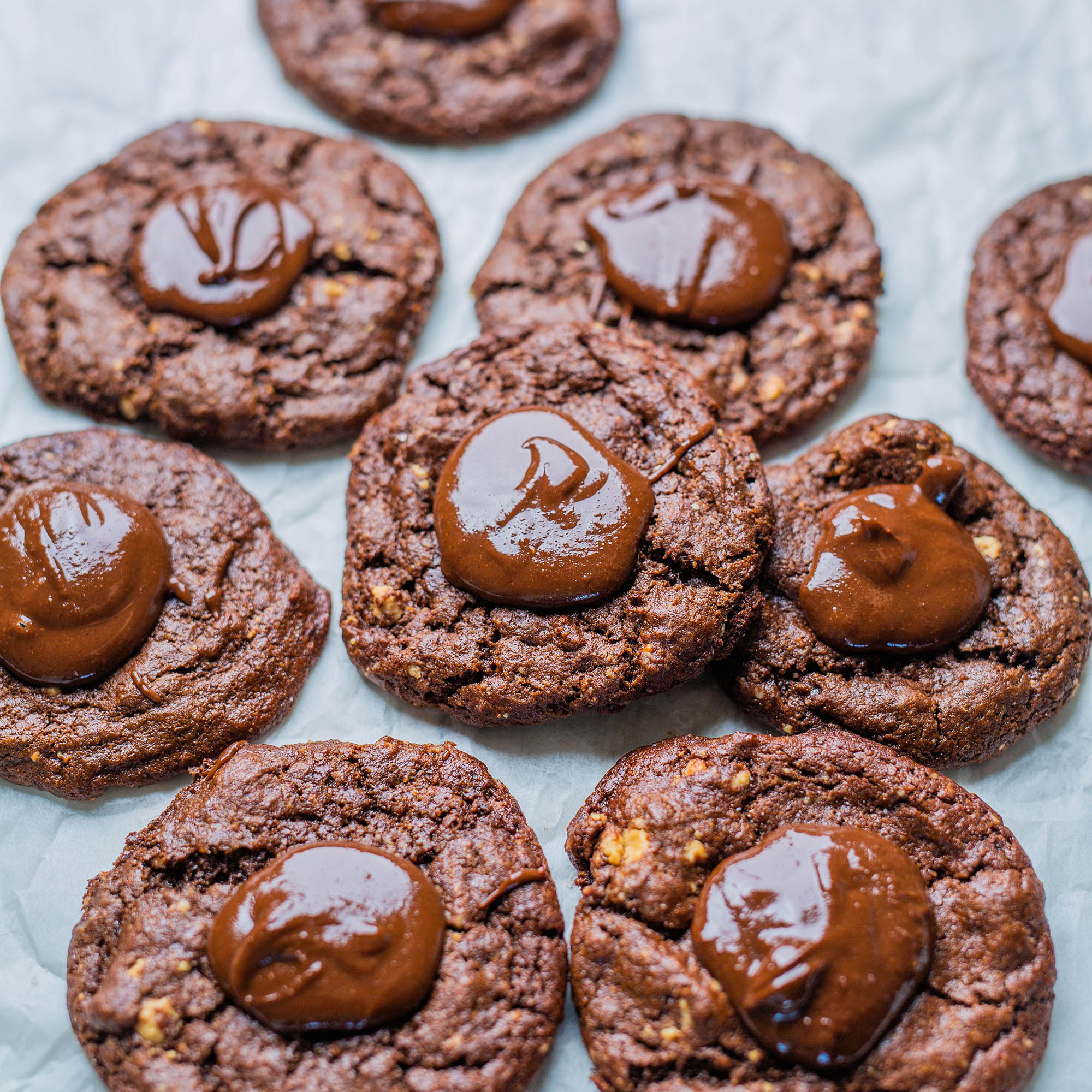 Vegan Gluten-free Chocolate Hazelnut Thumbprint Cookies
