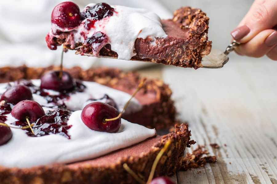 Healthy Vegan Chocolate Cherry Tart with Coconut Whipped Cream
