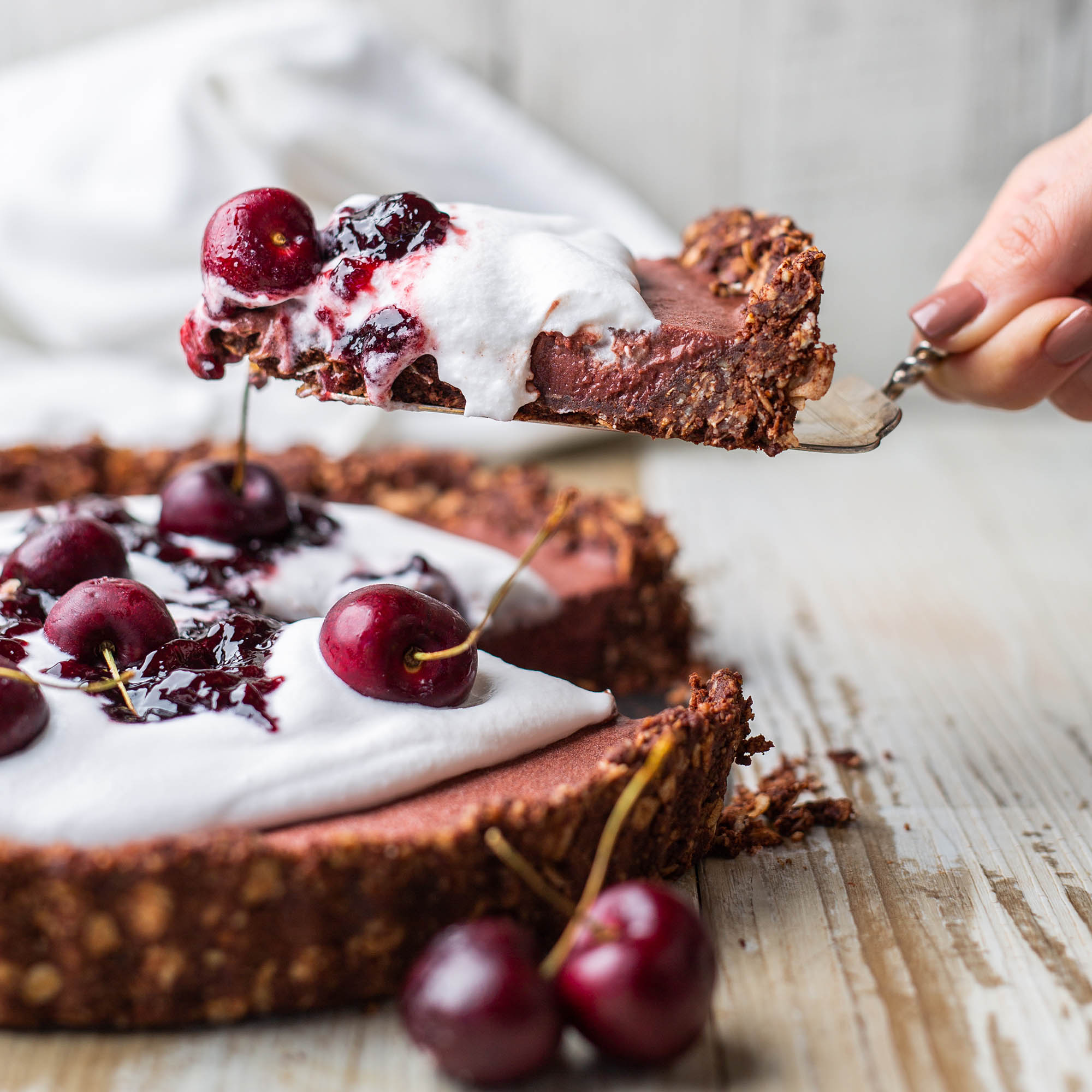 Healthy Vegan Chocolate Cherry Tart with Coconut Whipped Cream