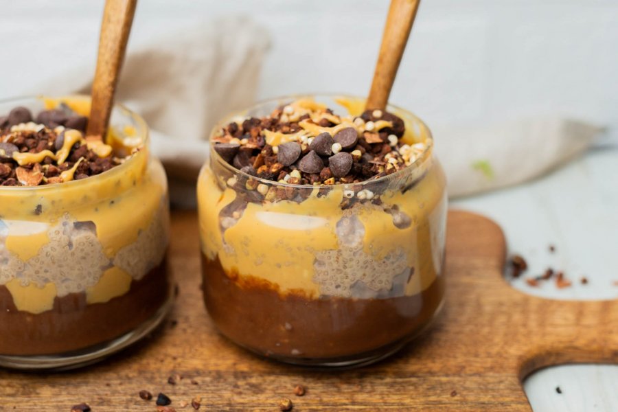 Chocolate Peanut Butter Mousse and Chia Pudding Parfait – Vegan